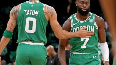 Celtics all star jayson tatum meets bird jaylen brown dunk