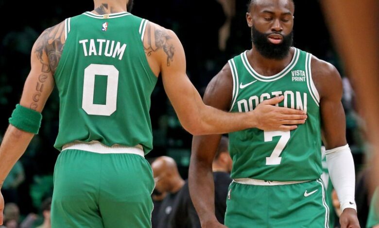 Celtics all star jayson tatum meets bird jaylen brown dunk