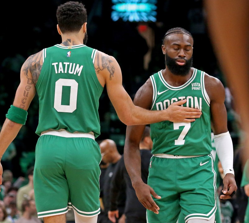 Celtics all star jayson tatum meets bird jaylen brown dunk