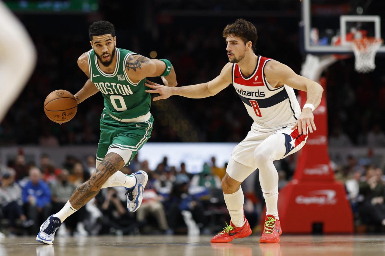 Celtics all star jayson tatum meets bird jaylen brown dunk