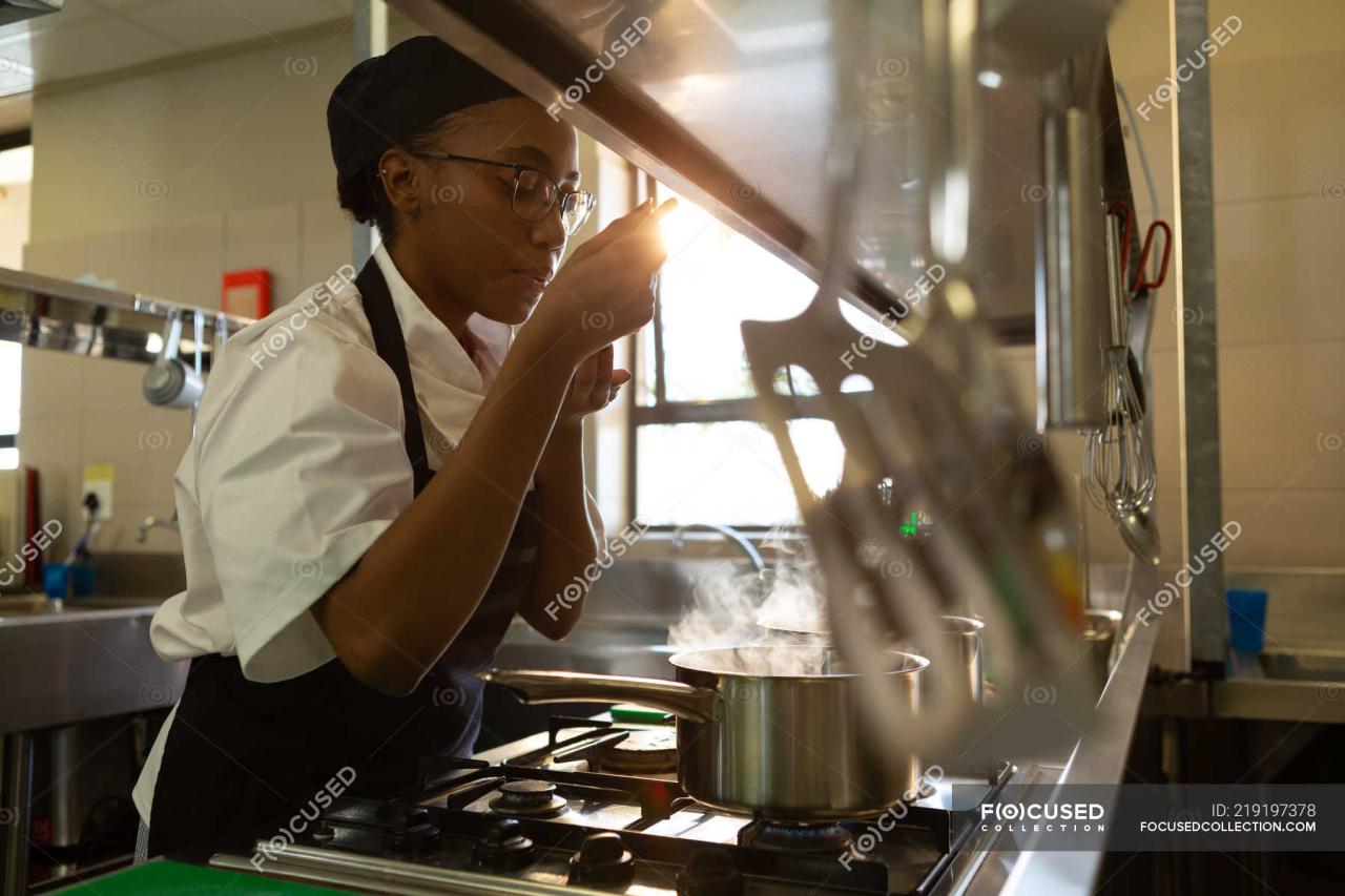 Chef tasting food her stock depositphotos