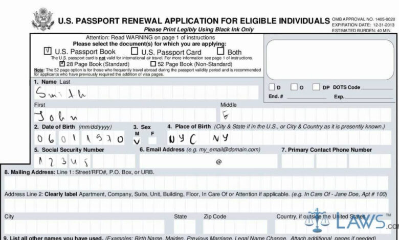 Us passport renewal application