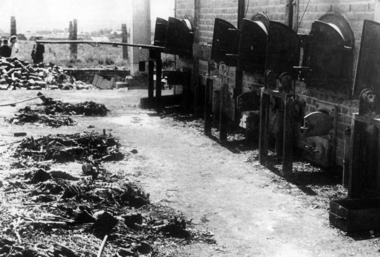 Dachau crematorium corpses survivor clearing mortuary holocaust