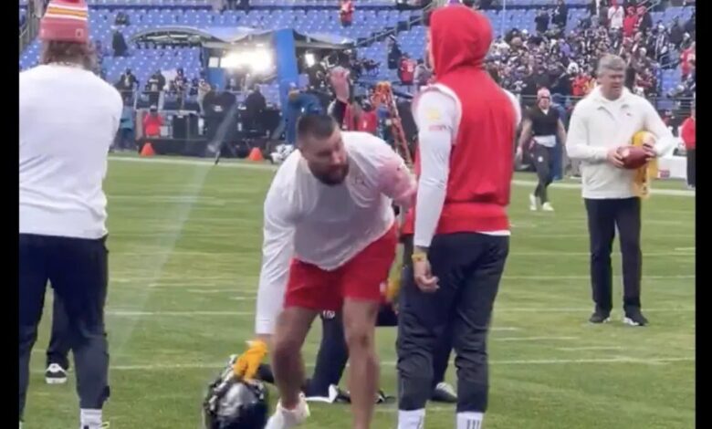 Chiefs ravens pregame warmups mahomes kelce tucker